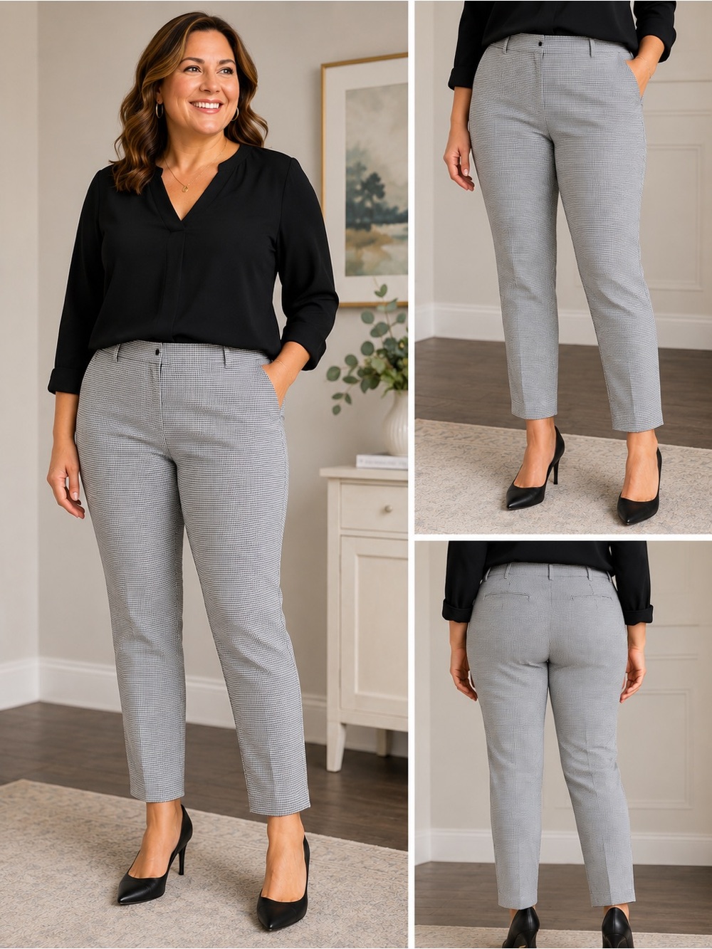 Talbots Black & White Houndstooth Ankle Trousers